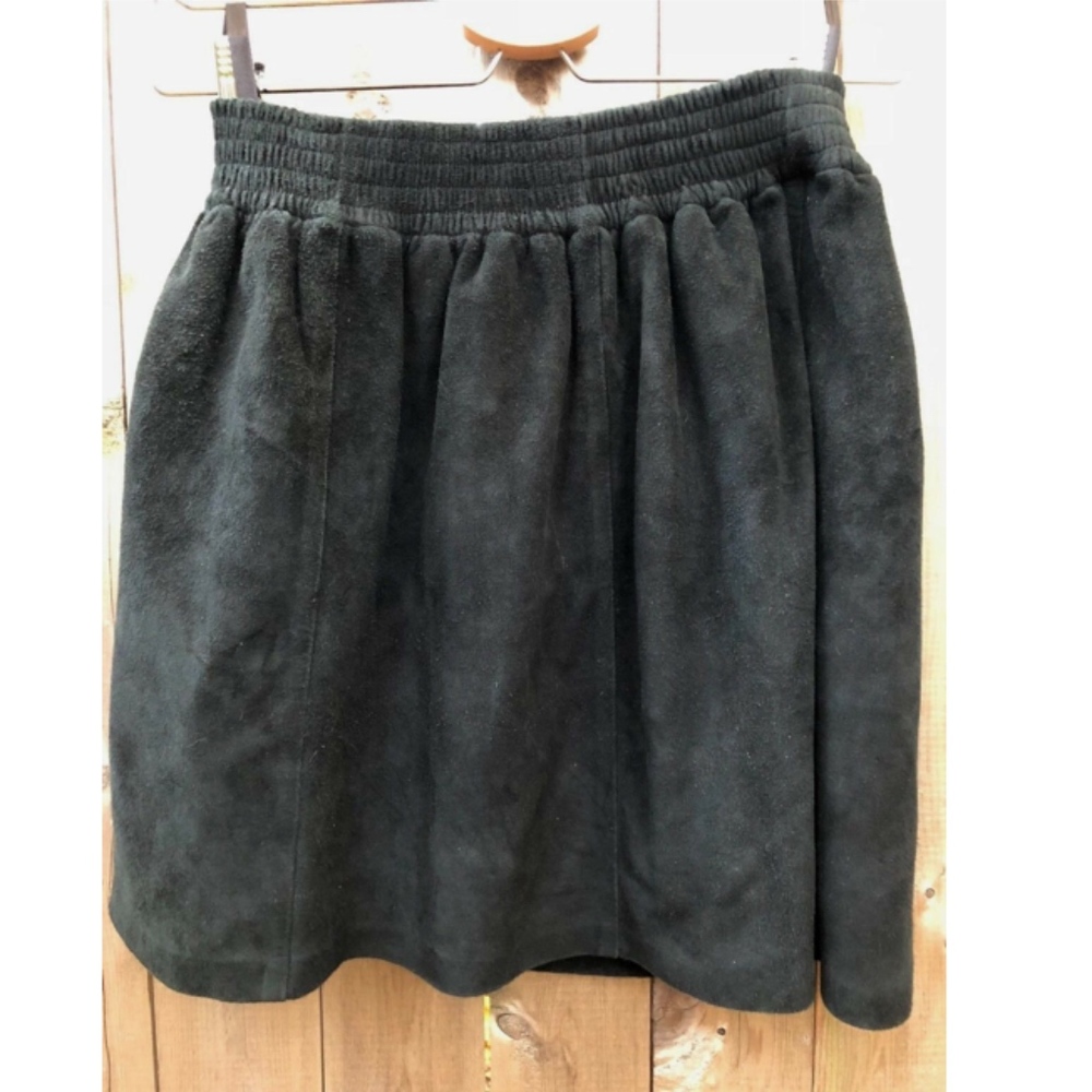 NWT GORMAN Australian Lamb Suede Leather Black Skater's Skirt Elastic Waist XS